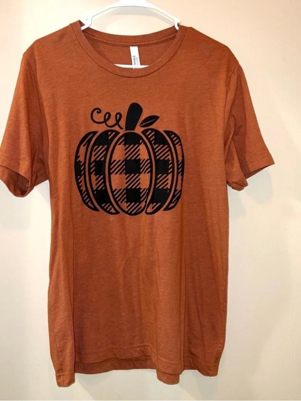 Bella Canvas Burnt Orange Gingham Pumpkin Tee